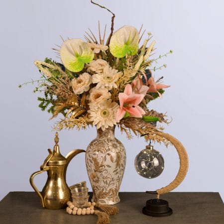 A luxurious vase with flowers.