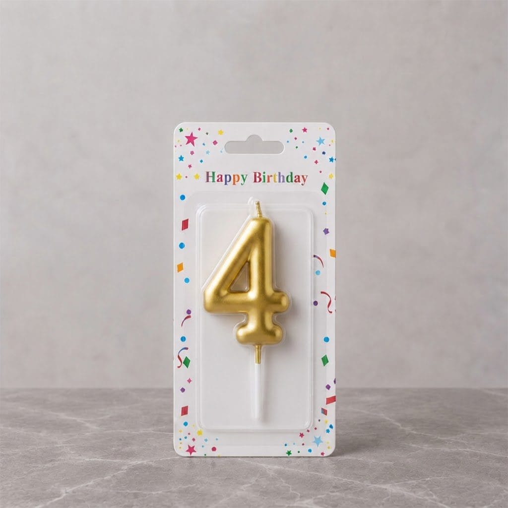 A candle with the shape of the digit four.