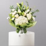 Natural flower bouquet with white hydrangea and roses for Saudi National Day