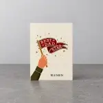 A white card holder with the image of a hand waving a flag praising their father.