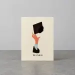 A white card holder with the image of a hand throwing a graduation cap.