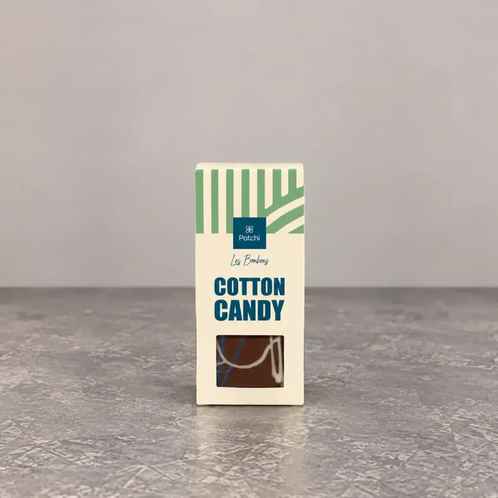 A bar of chocolate with cotton candy made by Patchi